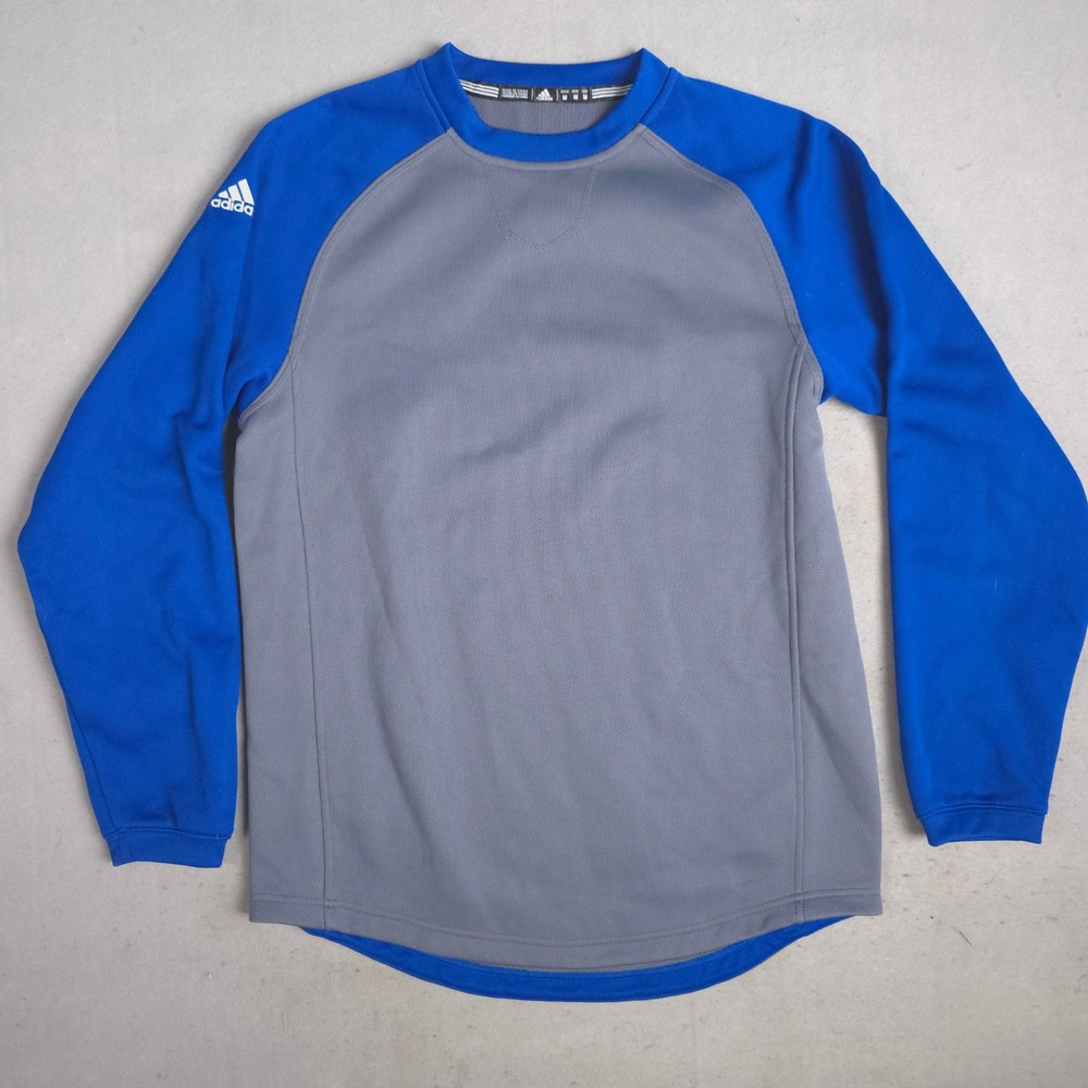Adidas Men Raglan Long Sleeve‎ Pullover Sweatshirt M Gray Blue Athletic